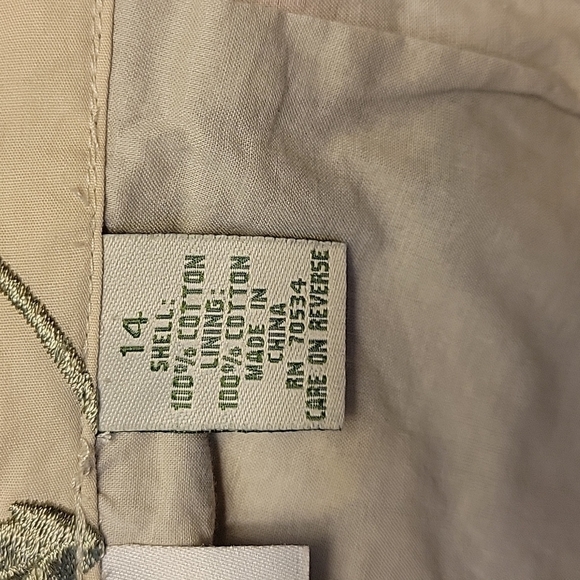 Vtg ORVIS Beige Floral Vine Embroidered Flat Front Pocket Cotton Land Girl Skirt - Picture 9 of 10